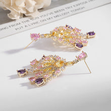 Load image into Gallery viewer, Jewelblings Fantastic Chandelier Style Colored Stones Art Deco Burst Tassel Drop Earrings Formal Event Accessory
