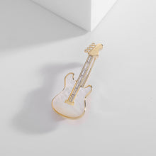 Load image into Gallery viewer, Jewelblings Music Festival Jewelry  Mother of Pearl Guitar Brooch Pin Gold Tone
