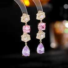 Load image into Gallery viewer, Jewelblings Luxurious Gold Tone Long Four Tiered Camelia Flower and Yellow Stone Teardrop Earrings
