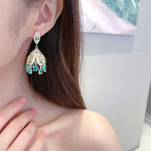 Load image into Gallery viewer, Gorgeous Traditional India Jewelry Green Jhumka Drop Earrings Gold Tone
