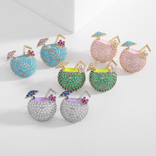 Load image into Gallery viewer, Jewelblings Hawaiian Beach Style Full Pave CZ Green Coconut Juice Cocktail Drink Earrings Creative Design Summer Jewelry
