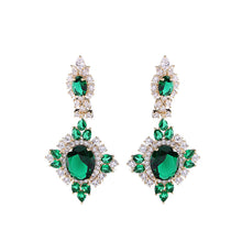 Load image into Gallery viewer, Jewelblings Luxury Vintage Style Enamel Green Oval Stone Domed Square Shaped Drop Earrings for Women Gala Party Rhombus Jewelry
