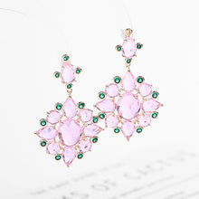 Load image into Gallery viewer, Jewelblings Fantastic Vintage Style Green Accent Rhombus Shaped Pink Flower Drop Earrings for Women Accessory
