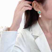 Load image into Gallery viewer, Jewelblings Vintage Filigree Green Oval Pearl Drop Earrings Antique Accessory
