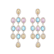 Load image into Gallery viewer, Jewelblings Luxurious Vintage Colored Oval Stones Chandelier Tassel Earrings Formal Occasion Jewelry
