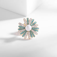 Load image into Gallery viewer, Jewelblings Pretty Pearl CZ Enamel Blue Yellow Daisy Flower Safety Pin
