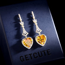 Load image into Gallery viewer, Jewelblings Vintage Inspiration Long Studded Faceted Cut Yellow Heart Drop Earrings for Lover Spouse Wife Jewelry
