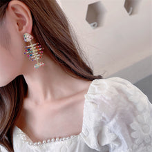 Load image into Gallery viewer, Jewelblings Stunning Full Micro Pave Colorful CZ Statement Fish Bone Earrings Skeleton Halloween Costume Jewelry
