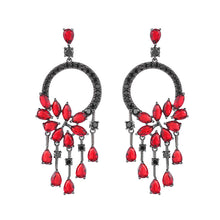 Load image into Gallery viewer, Jewelblings Bohemian Vintage Black Round and Red Tassel Drop Earrings Statement Halloween Costume Jewelry
