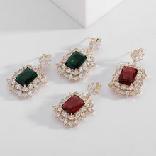 Load image into Gallery viewer, Jewelblings Luxury Vintage Gold Tone Marquise Shaped CZ Embellishment Green Square Drop Earrings Special Occasion Jewelry
