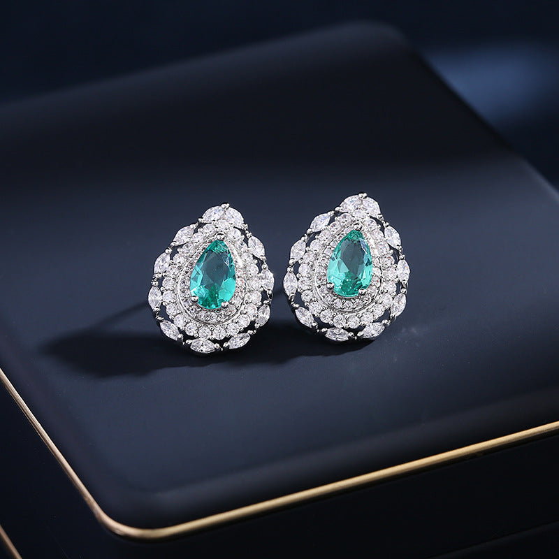 Jewelblings Classic Sparkling Trio Halo Pear Cut Yellow Pink Clear Lake Blue Stud Earrings for Small Party Accessory
