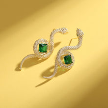 Load image into Gallery viewer, Jewelblings Vintage Style Green Stone Deco Curl Golden Snake Earrings
