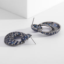 Load image into Gallery viewer, Jewelblings Stunning Opens Statement Clear Light Dark Blue Round Drop Earrings Geometrical Accessory
