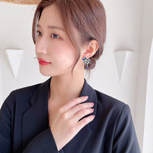 Load image into Gallery viewer, Jewelblings Gorgeous Pave CZ Dark Blue Flower Drop Earrings for Women Gala Party Jewelry
