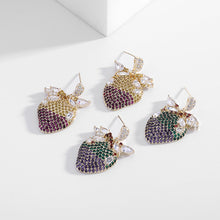Load image into Gallery viewer, Jewelblings Designer Clear CZ Leaf Green Purple Berry Earrings Fruit Inspiration Jewelry
