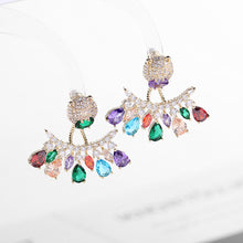 Load image into Gallery viewer, Jewelblings Gorgeous Multi Colored Stones Fan Shaped Earrings Front Back Double-way Wear Jewelry
