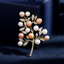 Load image into Gallery viewer, Jewelblings Elegant Vintage CZ Leaves Golden Twig Mother of Pearls Tree of Life Brooch Pin Nature Inspiration Jewelry
