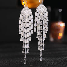 Load image into Gallery viewer, Jewelblings Shiny Baguette Cut CZ Accent Long Tassel Earrings for Prom Ball Party
