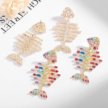 Load image into Gallery viewer, Jewelblings Stunning Full Micro Pave Colorful CZ Statement Fish Bone Earrings Skeleton Halloween Costume Jewelry
