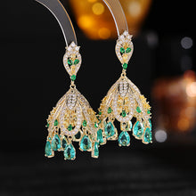 Load image into Gallery viewer, Gorgeous Traditional India Jewelry Green Jhumka Drop Earrings Gold Tone
