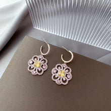 Load image into Gallery viewer, Jewelblings Modern Vintage Square Stone Domed Opens Flower Drop Earrings Cross Shaped Floral Jewelry
