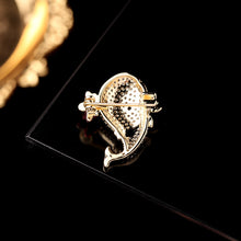 Load image into Gallery viewer, Jewelblings Lovely Gold Tone Full Micro Pave Clear CZ Black Eyes Whale Lapel Pin Collar Pin with Red Hat Marine Jewelry
