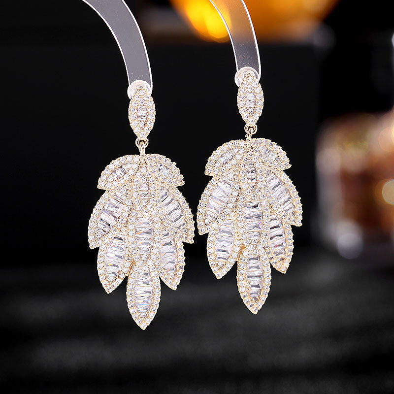 Jewelblings Dazzling Multi-Tiered Cluster Orange Leaf Drop Earrings
