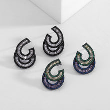 Load image into Gallery viewer, Jewelblings Designer Fashion Black Tone Colored Double Moon Drop Earrings Luxury Entry Color Blocking Accessory
