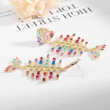 Load image into Gallery viewer, Jewelblings Stunning Full Micro Pave Colorful CZ Statement Fish Bone Earrings Skeleton Halloween Costume Jewelry
