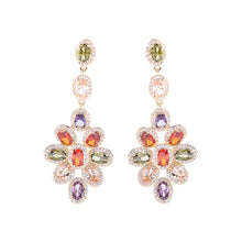 Load image into Gallery viewer, Jewelblings Fantastic Multi Colored Oval Cut Stones Cluster Flower Drop Earrings Formal Dinner Party Accessory
