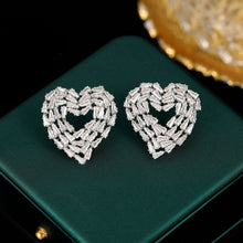 Load image into Gallery viewer, Jewelblings Romantic Opens Clear White Baguette Cut CZ Heart Stud Earrings Valentine’s Day Gift
