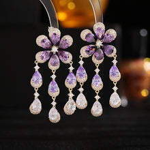 Load image into Gallery viewer, Jewelblings Fantastic Purple Flower Trio Tassel Drop Earrings for Women Event Accessory
