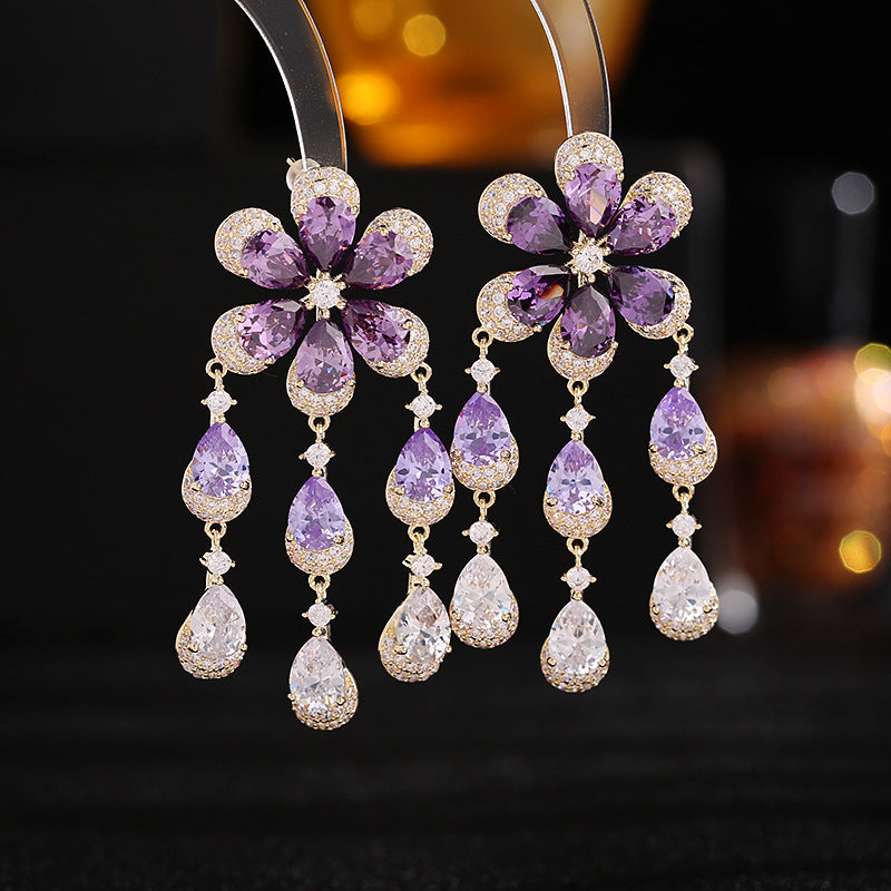 Jewelblings Fantastic Purple Flower Trio Tassel Drop Earrings for Women Event Accessory