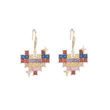 Load image into Gallery viewer, Jewelblings Girly Fashion Rainbow Colored Stones Heart Hook Drop Earrings with Star Deco
