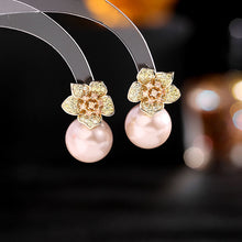 Load image into Gallery viewer, Jewelblings Baroque Vintage Style Hot Pink Pistil Dark Blue Flower and Pearl Stud Earrings Fairy Jewelry
