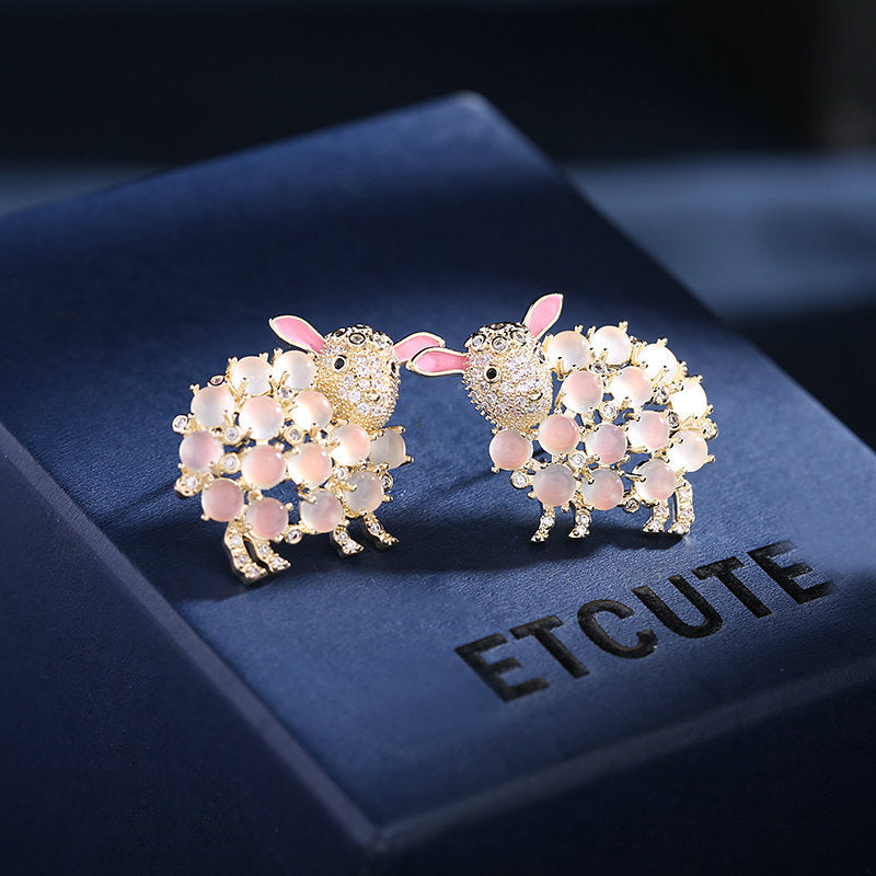 Jewelblings Exquisite Imitated Opal Green Blue White Sheep Earrings Cute Girly Jewelry