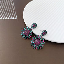 Load image into Gallery viewer, Jewelblings Boho Vintage Blue and Hot Pink Daisy Flower Drop Earrings Blocking Color Floral Jewelry
