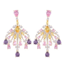 Load image into Gallery viewer, Jewelblings Fantastic Chandelier Style Colored Stones Art Deco Burst Tassel Drop Earrings Formal Event Accessory
