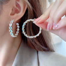 Load image into Gallery viewer, Jewelblings Romantic Style Blue Heart Cut CZ Hoop Earrings C Shaped Earrings Jewelry
