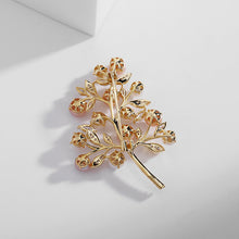 Load image into Gallery viewer, Jewelblings Elegant Vintage CZ Leaves Golden Twig Mother of Pearls Tree of Life Brooch Pin Nature Inspiration Jewelry
