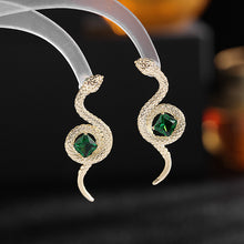 Load image into Gallery viewer, Jewelblings Vintage Style Green Stone Deco Curl Golden Snake Earrings
