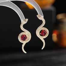 Load image into Gallery viewer, Jewelblings Vintage Style Green Stone Deco Curl Golden Snake Earrings

