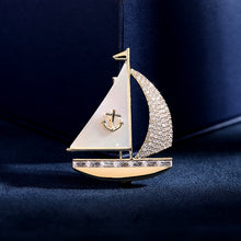 Load image into Gallery viewer, Jewelblings Chic Fashion Micro Pave and Mother of Pearl Sailboat Pin with Anchors Accent Unisex Jewelry
