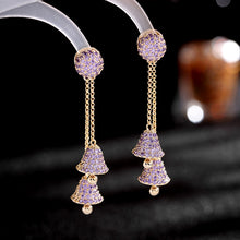 Load image into Gallery viewer, Jewelblings Fantastic Long Chain Tassel Blue and Green Double Bell Drop Earrings Winter Holiday Jewelry
