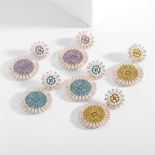 Load image into Gallery viewer, Jewelblings Luxury Baguette Cut and Pave CZ Round Shaped Daisy Flower Drop Earrings Special Gift Jewelry
