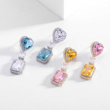 Load image into Gallery viewer, Jewelblings Valentine’s Day Jewelry Pink Yellow Heart Shaped and Rectangle Stone Drop Earrings for Lovers Spouse Wife Anniversary Gifts
