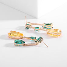 Load image into Gallery viewer, Modern Design Green Yellow Oval Double Tear Tassel Drop Earrings Geometrical Jewelry
