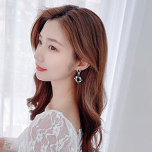 Load image into Gallery viewer, Jewelblings Luxury Vintage Style Enamel Green Oval Stone Domed Square Shaped Drop Earrings for Women Gala Party Rhombus Jewelry
