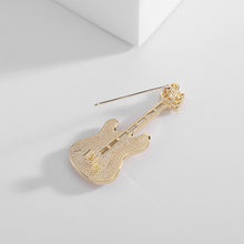 Load image into Gallery viewer, Jewelblings Music Festival Jewelry  Mother of Pearl Guitar Brooch Pin Gold Tone
