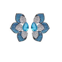 Load image into Gallery viewer, Jewelblings Fantastic Pear Stone Deco Clear and Blue Trio Petal Stud Earrings Half Flower Jewelry
